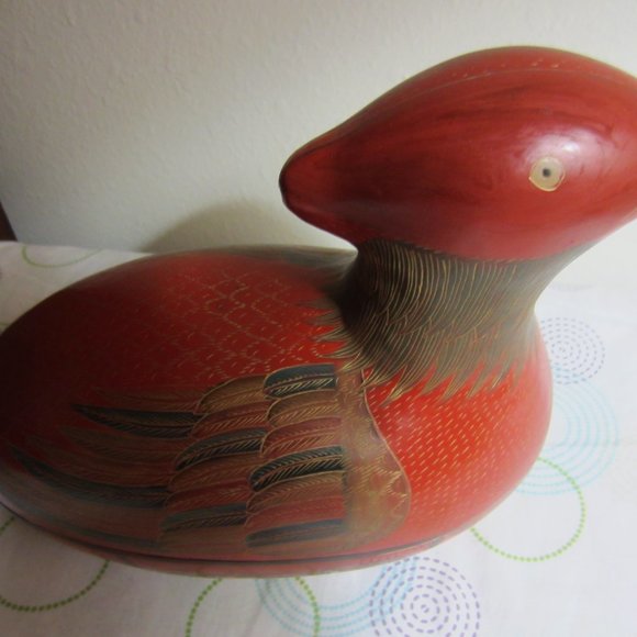 LARGE-2 PIECE, HAND PAINTED & CARVED, BIRD FROM PEOPLES REPUBLIC OF CHINA DECOR - Picture 2 of 16
